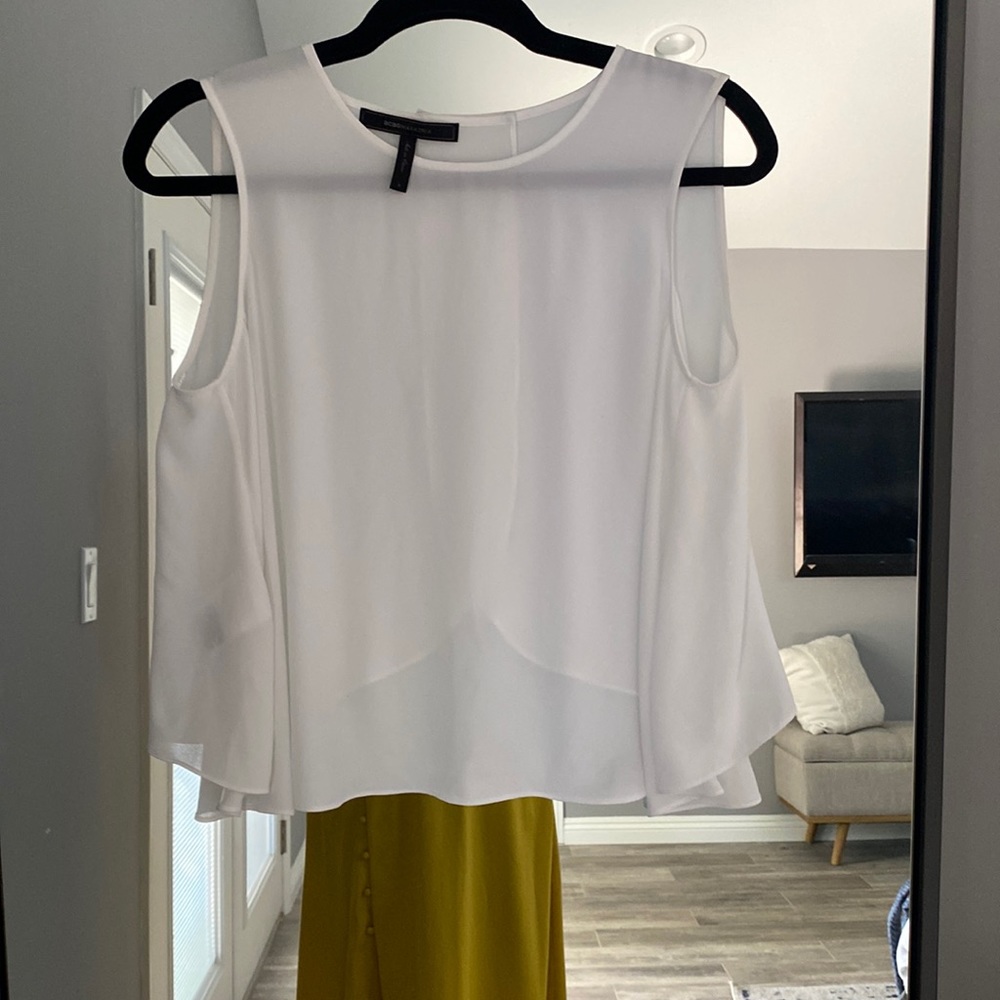 BCBGMaxAzria sheer white, open back tank top. Gently worn / size small - Picture 3 of 6